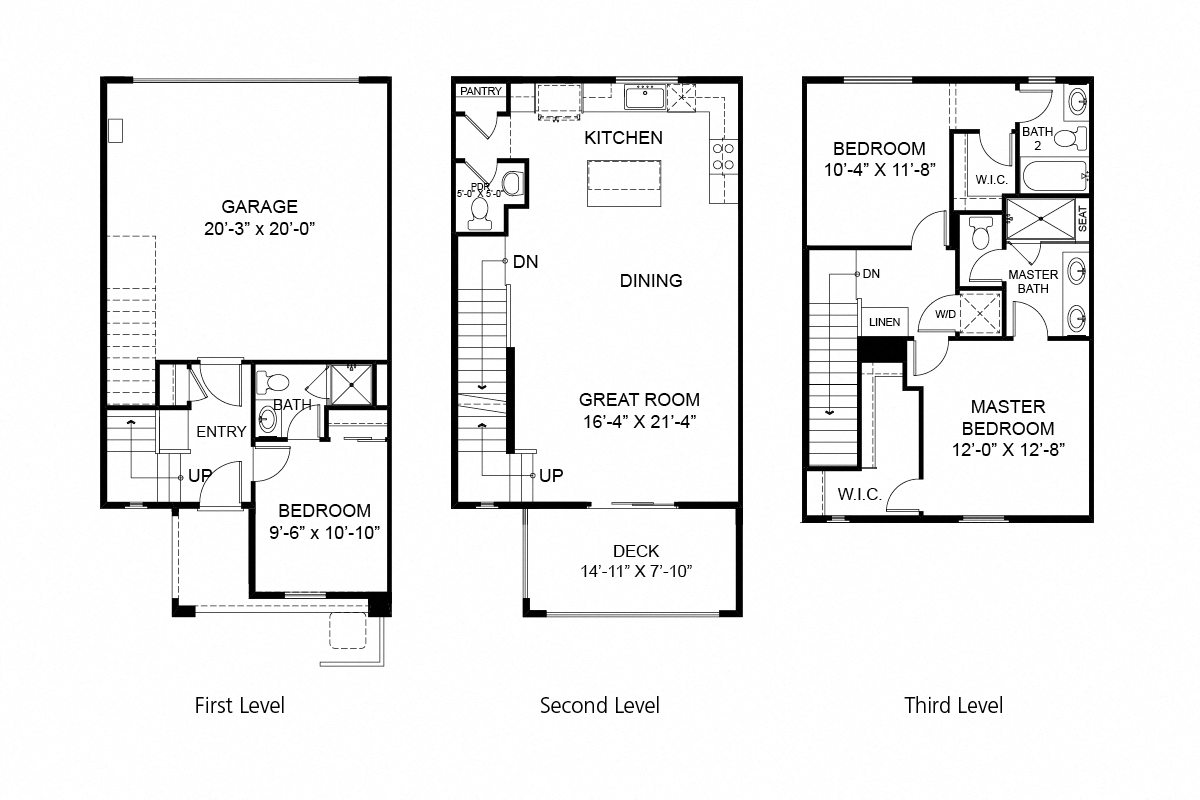 Floor plan for 3 beds, 3.5 baths, 1488 sqft